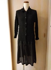 M24 ISSEY MIYAKE me Stretch Crinkled Switch Dress Black Shirt Style Open Front C