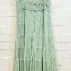 Lace & Beads Marleen Maxi Dress Sage Green Tulle Strappy V-neck Lined UK Size 14