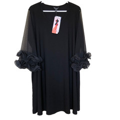 NWT Nina Leonard Black Mesh Sleeve w/Ruffle Cuff Dress Sz 3X Wedding Graduation