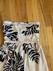 White Closet Elements Strapless Pleated Bodice Beige/Black Petal Print Dress S