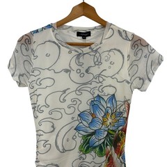 Ed Hardy Koi Fish Mesh Ruched Mini Dress M NWT Tattoo Y2K Bodycon