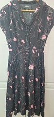 Collectif Tipsy Elephant Black/Pink Dress XS UK 8 Button Pockets, London