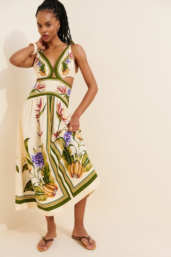 Farm Rio Tropical Scarf Sand Maxi Dress XXS RRP £298 NWT