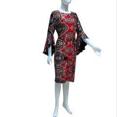 Shelby & Palmer Ruffled Bell Sleeve Red Dress Tribal Boho Artsy Flamenco Sz 10