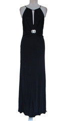 Vtg Y2K BCBGMaxAzria Open Back Sleeveless Maxi Dress Slinky Black Halter Gown M