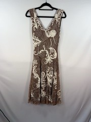 Phase Eight Brown Cream Size 10 Tapework Midi Occasion Dress Sleeveless Summer