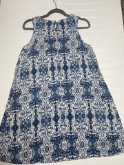 Rachel Zoe 100% Linen Trapeze Dress size M Blue White Geometric Print Pockets