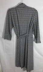 Laundry by Design Black White Geometric 3/4 Sleeve L Wrap Dress Below the Knee