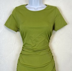New Womens Green Ruched Drawstring Side Bodycon Dress / Small