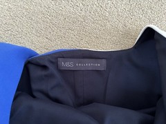 M&S Navy Blue White Colourblock Sleeveless Midi Pencil Dress Size 10 L43&Prime; VGC