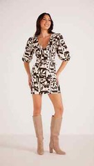 NEW MinkPink $ 149.00 Joan Puff Sleeve Mini Dress Back Zip Belted Pocket Size XS