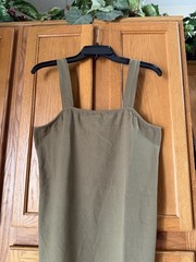 The Drop Women’s Amelia Rib Knit Midi Tank Dress Side Slits Olive Green Large