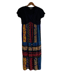 Vtg Carole little Petites Dresses size10 Black/red Aztec Abstract Boho Chic USA
