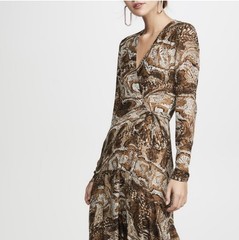 GANNI Tigers Eye Mesh Brown Maxi Dress Wrap Size EU 38 US Medium Or 8/10 Animal