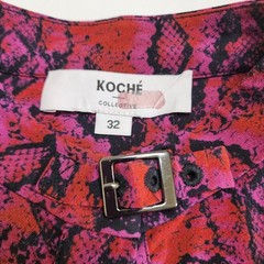 Koche Womens Python Buckle Dress Size US 0 Red Pink Black Snake Print Ruffle