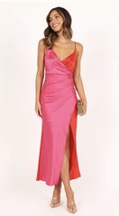 Petal & Pup Lipa Colourblock Midi Slip Dress Pink/Red Size XS NWT