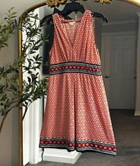Max Studio Orange/Blue/White Sleeveless Round Neck Floral Knit Fit & Flare L