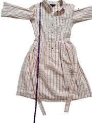 Cortefiel Salmon Pink & White Striped Button Down Fit & Flare Belted Midi Dress