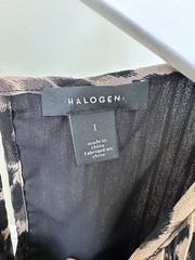 Halogen Taupe Black Leopard Print Shift Dress Pleated Lined Round Neck L