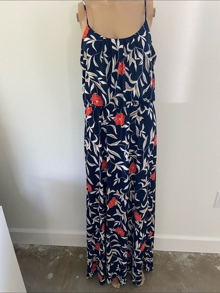 NAIF Navy Maxi Dress with Red Floral Print Sz L