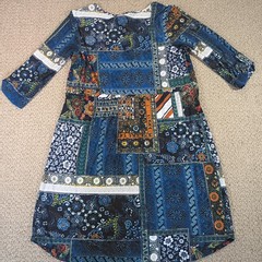 En Focus Studio Womens 8 Blue Patchwork Shift V-Neck 3/4 Sleeve Knee Dress