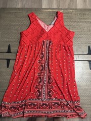 Absolutely Famous Women&rsquo;s Red Floral Boho Sundress V-Neck Strappy Knee M