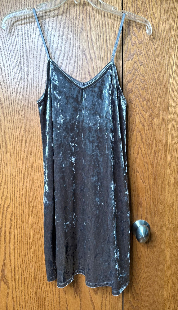 Mudd Babydoll Gray Crushed Velvet like Cami Slip Dress Mini Party Womens Size XS