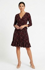 Lily Women’s Black Red Hearts 3/4 Sleeve Fit & Flare Knee Length Dress Medium