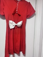 SHEIN Red Mock Neck Puff Sleeve Cut-Out Back Mini Dress Bow/Button Size S