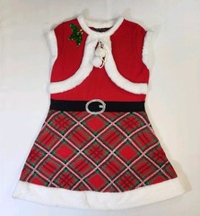 Christmas Santa Claus Red Green Tartan Plaid Sweater Dress Women L Jingle Bells