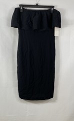 1.STATE Women&rsquo;s Black Off-The-Shoulder Ruffle Overlay Midi Sheath Dress NWT XS
