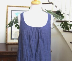 Eileen Fisher Blue Sleeveless Midi Dress Cotton Silk Metallic Blend Size S