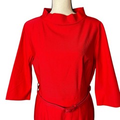 MuxxN Boutique XXL Red Sheath Dress High Neck Belted Elegant Career Cocktail