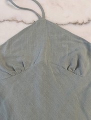 Altar&rsquo;d State Green Solid Halter Mini Dress Woven Rayon Linen Zip Back M