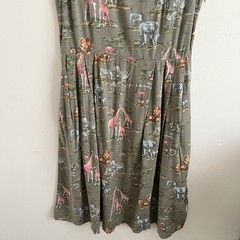 Cath Kidston Khaki Green Animals Safari Zoo Sleeveless Dress – Size UK 8