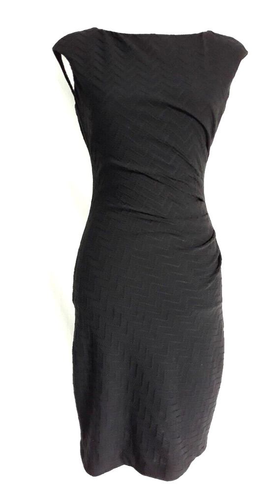 Chaps Size 4 Side Pleated Sleeveless Stretch Sheath Dress Textured Fabric Black