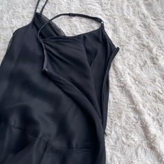 Bebe silk rhinestone beaded slip dress chiffon cocktail midi black ruched bust S