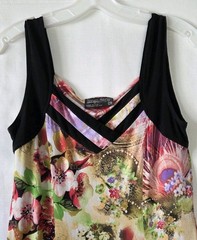 Tango Mango Dress Womens Medium Sleeveless Floral Abstract Stretch Multi Black