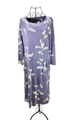 Joules Blue Multicolor Floral Knit A-Line Midi Dress Sz 14 Round Neck 3/4 Sleeve