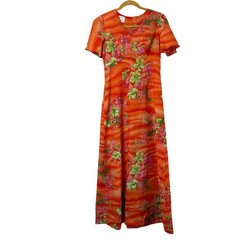 Royal Hawaiian Maxi Midi Dress Womens 8 Orange Tropical Floral Hawaii Vintage