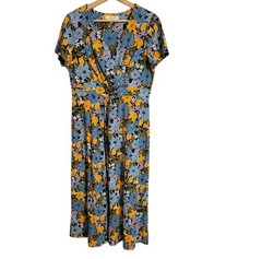 Seasalt Cornwall Chapelle Midi Dress Size 8 Organic Cotton Blue Orange Floral