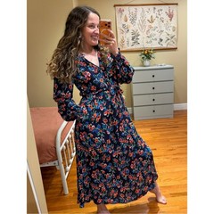 Boden Navy Floral Maxi Dress with Red and Blue Blooms Pockets 8R
