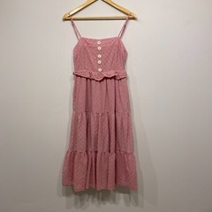 En Saison Tiered Button Front Ruffle Eyelet Midi Cottagecore Pink Medium