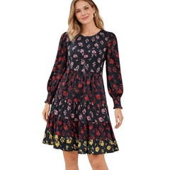Boden Womens Lyla Tiered Mini Dress 12 Black Floral Smocked Cottagecore