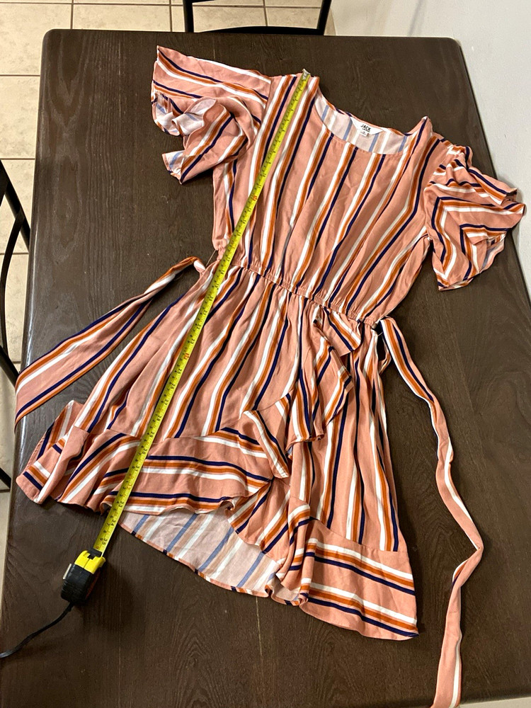 JACK by BB Dakota Women S Pink Blue White Striped Fit & Flare Tie Dress