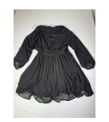 Torrid Plus Sz 2 Black Chiffon Metallic Polka Dot Smocked Fit & Flare Dress