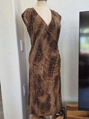 Lauren Ralph Lauren Wrap Top, Side Gathered, Snake Print, Stretch Dress Sz Large