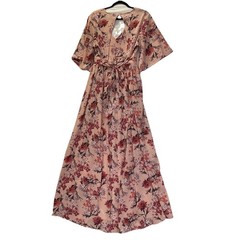 Rue 21 NWT Pink Floral Chiffon Romper Dress Combination Open Back Flare Sleeves