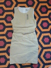 J. Crew Womens Green Pink White Yellow Striped Belted Shift Dress Size 10P