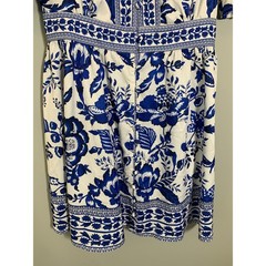 Floral Ruffle Puff Sleeve Button Front Mini Dress Women Size S Blue White
